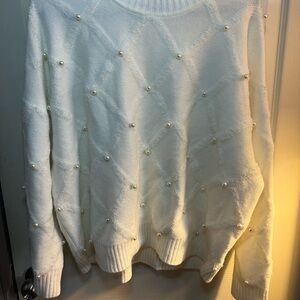 Nanette Lepore White Sweater with Pearl Details